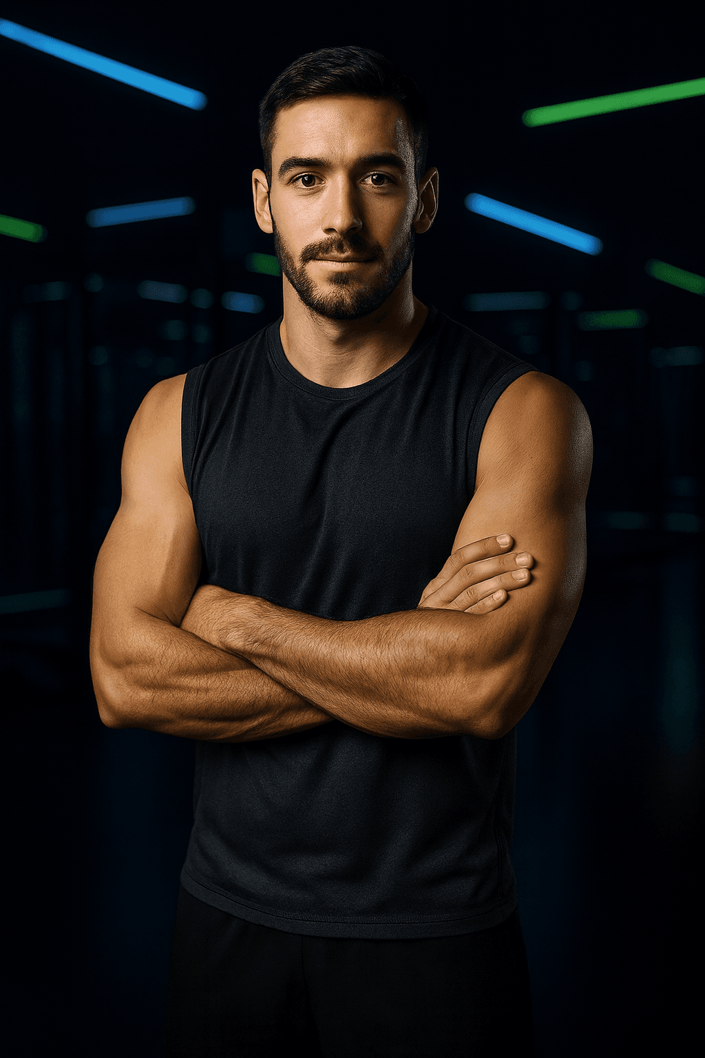 Athletic man in black training wear